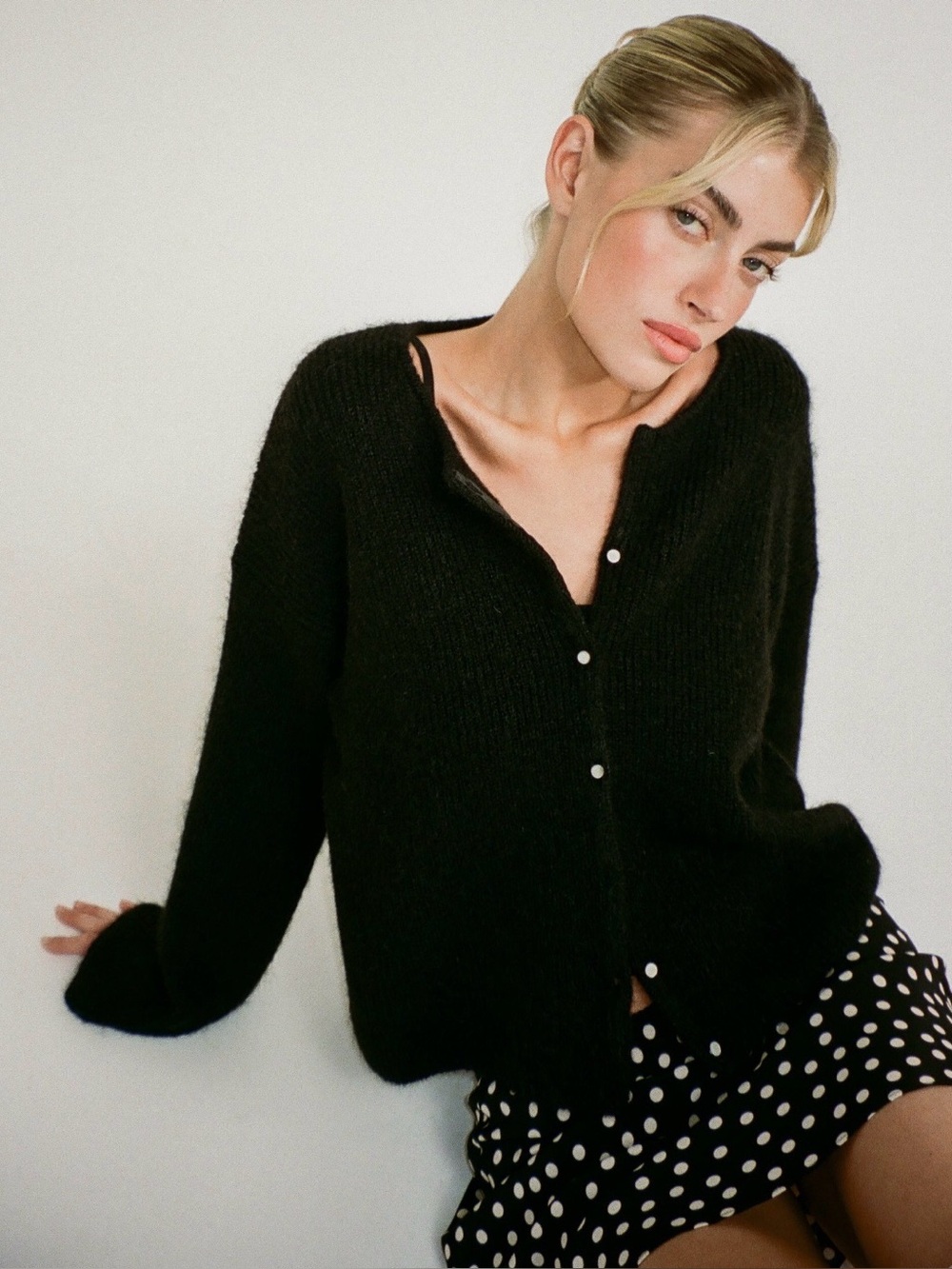 NWT Rumored Newport Cardigan Black XS Wool Blend Button Front Fuzzy Sweater